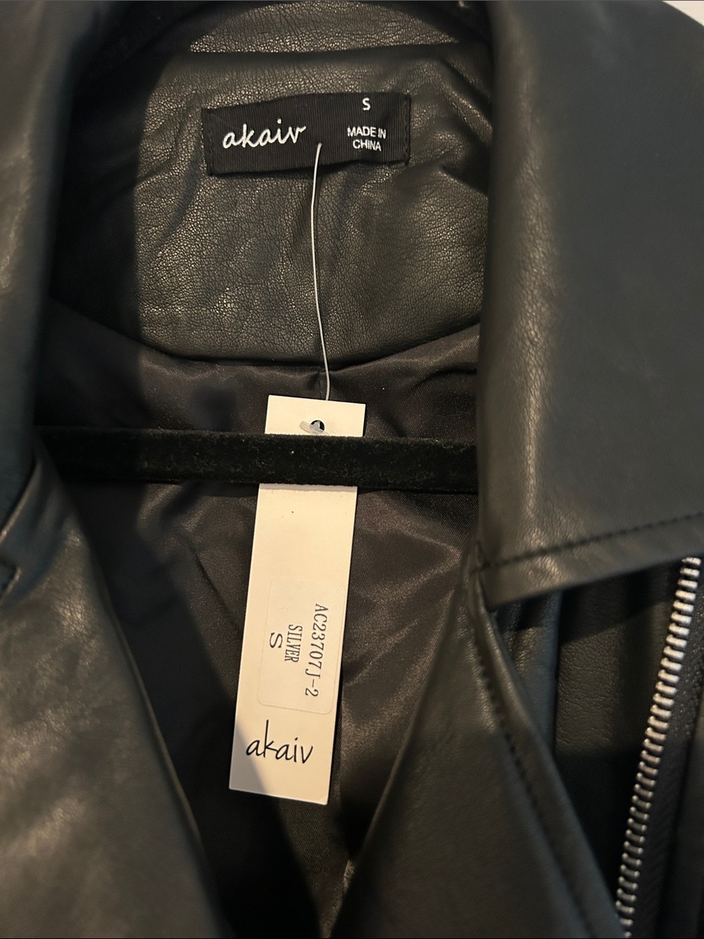 Black Faux Leather Moto Jacket with Lightning Bolt Embroidery - Picture 4 of 6